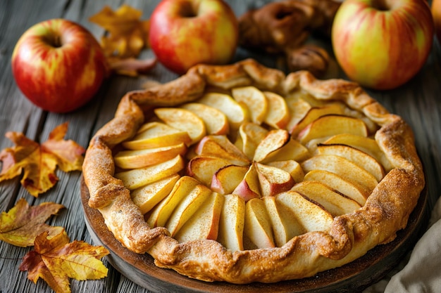 Foto rustikales apfel-galette mit zimta