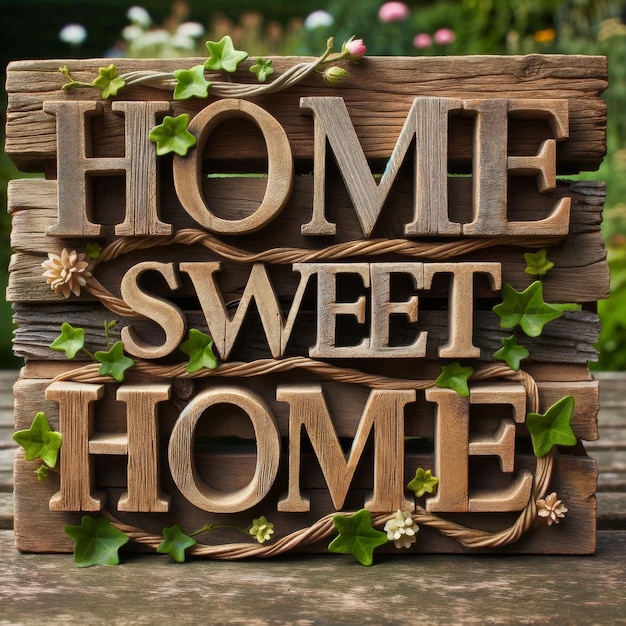 Foto rustikales willkommen-ivy-adorned-home-sweet-home-schild