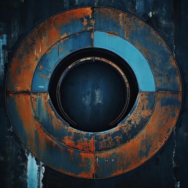 Rusty Blue Metal agujero circular futurista de ciencia ficción estético