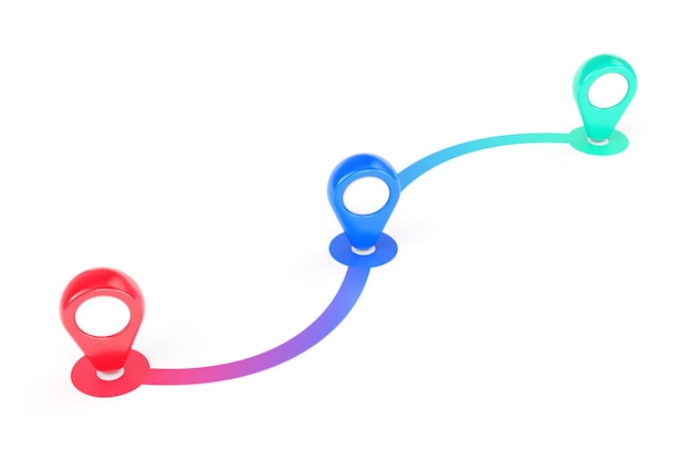 Ruta de mapa GPS en color y dos punteros