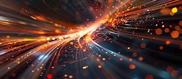 Rutas de luz abstractas líneas brillantes coloridas en movimiento que muestran energía e innovación AIG62