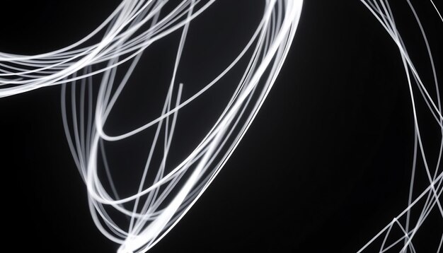 Rutas de luz blanca abstracta sobre un fondo negro