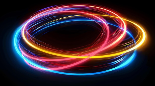 Rutas de luz coloridas en un fondo negro concepto de arte de movimiento abstracto