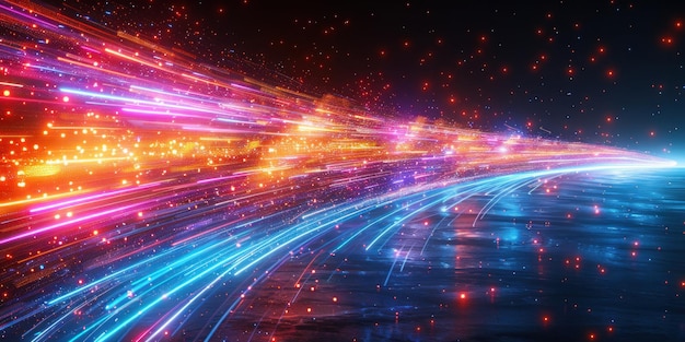 Rutas de luz digitales abstractas en un fondo oscuro