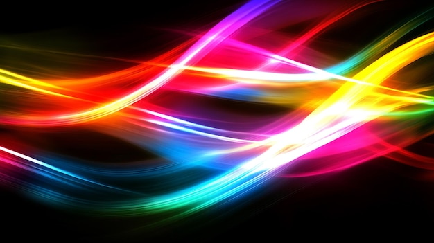 Rutas de luz vibrantes y coloridas que fluyen sobre un fondo negro