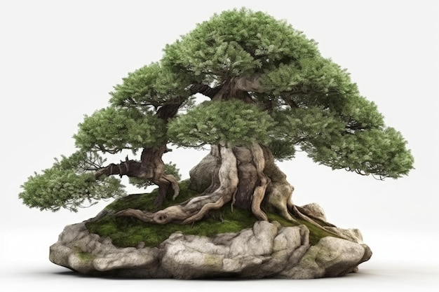 Árvore bonsai crescendo em uma paisagem rochosa Generative AI