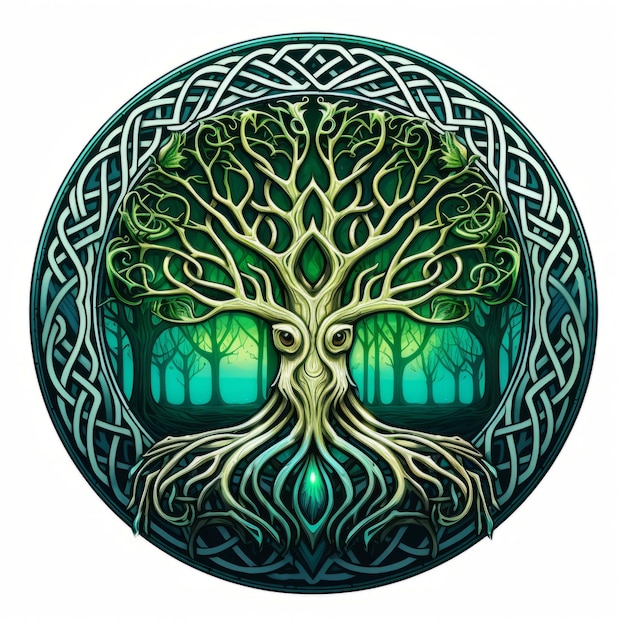 Árvore celta esmeralda da vida e da morte símbolo de IA generativa