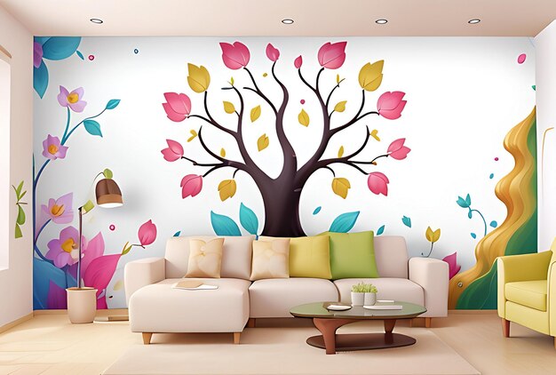 Árvore colorida abstrata 3d com folhas em galhos pendurados ilustração fundo generativo ai
