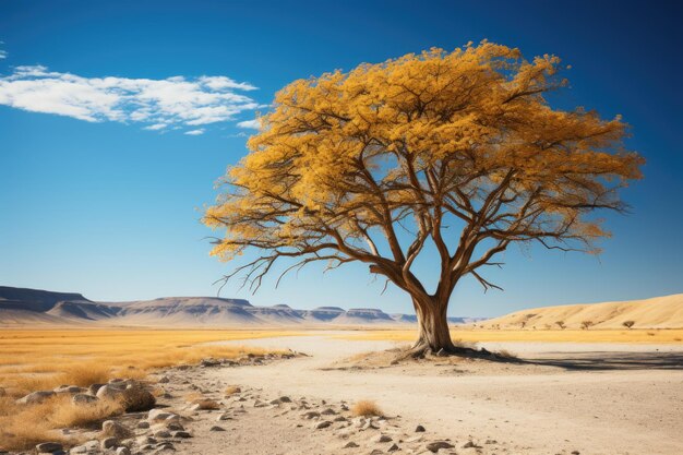 Árvore de acácia com fundo de céu azul no Parque Nacional de Etosha, Namíbia, África do Sul