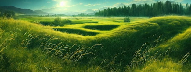 Árvore de campo verde e céu azul ótimos como fundo de banner web generativo ai