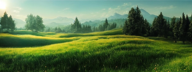 Árvore de campo verde e céu azul ótimos como fundo de banner web generativo ai