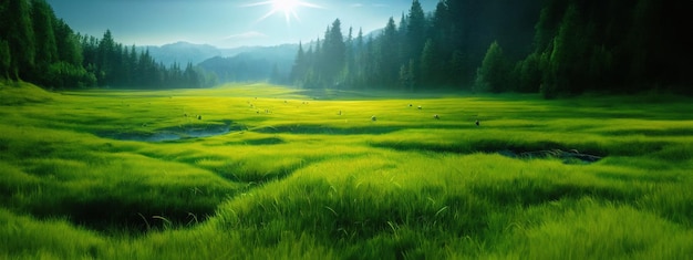 Árvore de campo verde e céu azul ótimos como fundo de banner web generativo ai