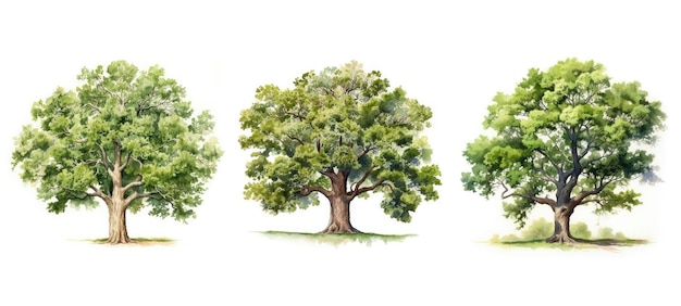 Árvore de carvalho da floresta aquarela gerada por ai planta madeira primavera arbusto verde folha floresta árvore de carvalho ilustração em aquarela