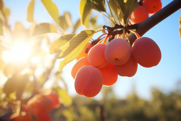 Árvore de damasco exuberante em plena floração adornada com frutos maduros e suculentos em um encantador jardim