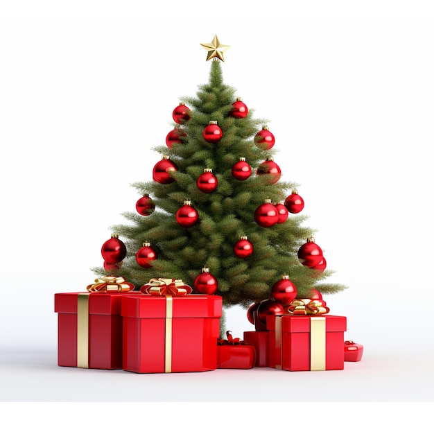Árvore de decoração de Natal com caixa de presente isolada em fundo branco