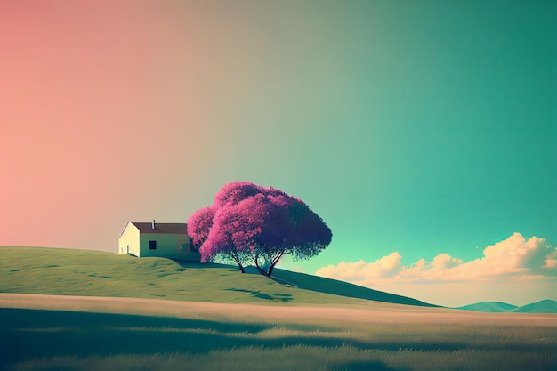 Árvore de minimalismo soberba na paisagem de inverno em cor pastel Criada com tecnologia Generative AI