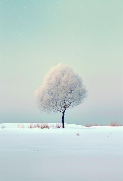Árvore de minimalismo soberba na paisagem de inverno em cor pastel Criada com tecnologia Generative AI