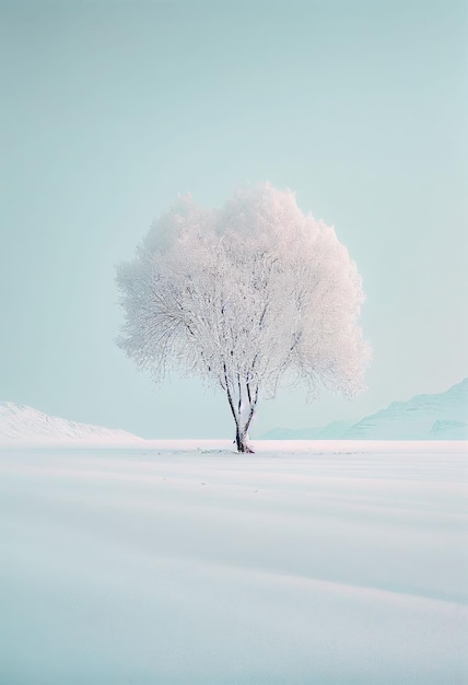 Árvore de minimalismo soberba na paisagem de inverno em cor pastel Criada com tecnologia Generative AI