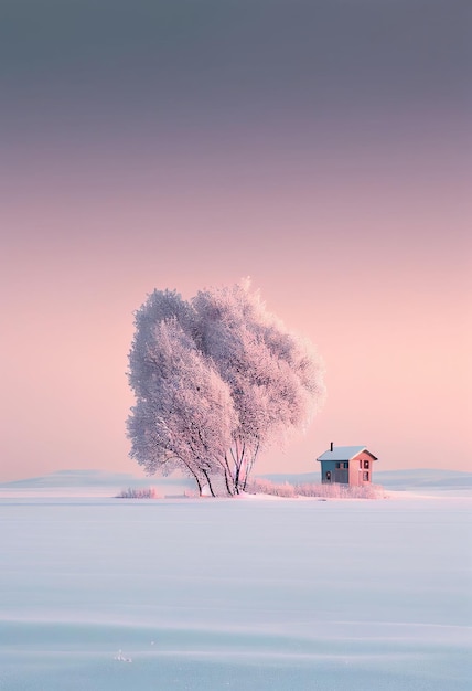 Árvore de minimalismo soberba na paisagem de inverno em cor pastel Criada com tecnologia Generative AI