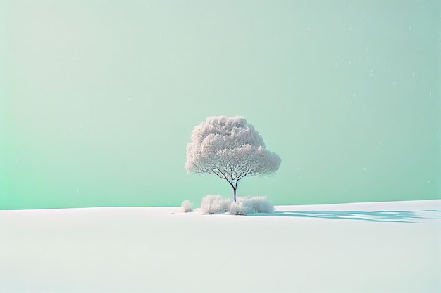 Árvore de minimalismo soberba na paisagem de inverno em cor pastel Criada com tecnologia Generative AI