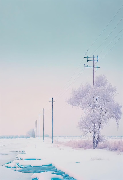 Árvore de minimalismo soberba na paisagem de inverno em cor pastel Criada com tecnologia Generative AI