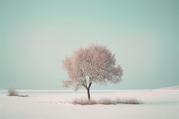 Árvore de minimalismo soberba na paisagem de inverno em cor pastel Criada com tecnologia Generative AI