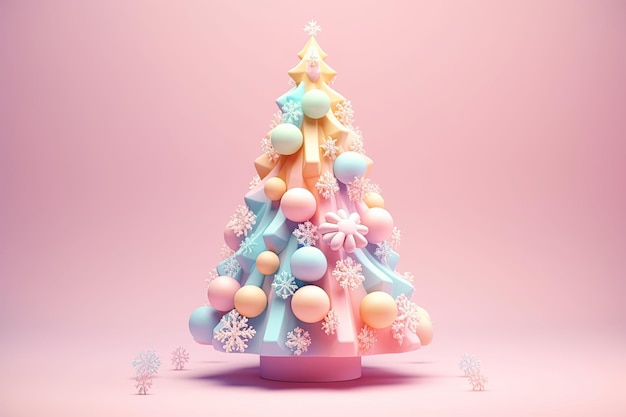 Árvore de Natal 3D gradiente cores pastel fundo Cute cartoonish cores de doces Decoração de Natal feita com formas geométricas borbulhantes para eventos flayers cartões postais de saudação AI conteúdo generativo
