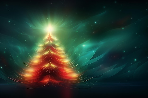 Árvore de Natal abstrata com iluminação vermelha e verde de néon Fundo abstrato futurista Ilustração digital de feriado para cartaz ou banner de design no festival de Natal IA geradora