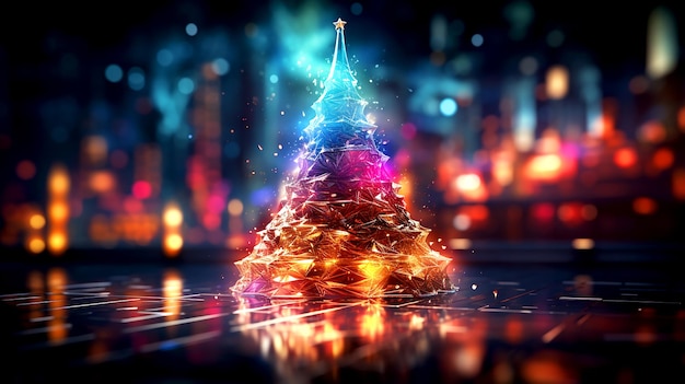 Árvore de Natal abstrata festiva em frente a um fundo de Feliz Natal