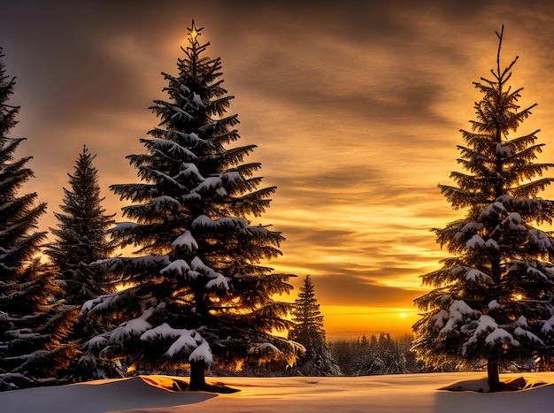 Árvore de Natal aconchegante na paleta sépia do pôr do sol detalhada cinemática Generativa AI gerada