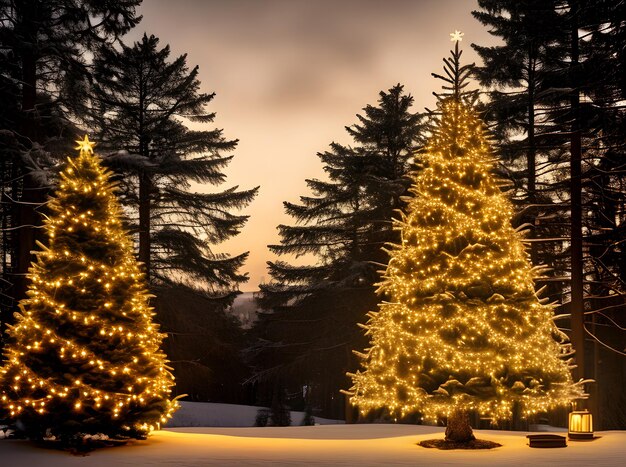 Árvore de Natal aconchegante na paleta sépia do pôr do sol detalhada cinemática Generativa AI gerada