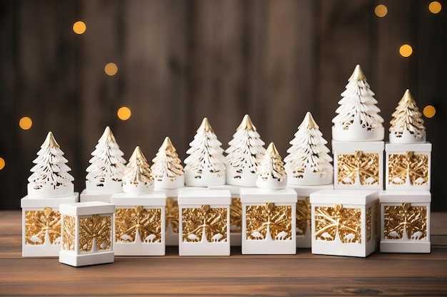 Árvore de natal branca decoração dourada fundo de ano novo fundo de natal imagem gerada por IA