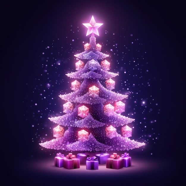 Árvore de Natal brilhante violeta Ilustração AI GenerativexA