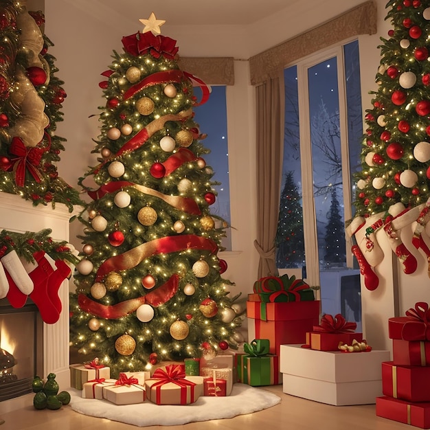 Árvore de Natal com bolas de decoração conceito de feriados e festividades geradas por IA