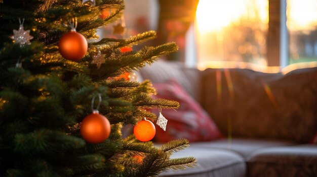 Árvore de Natal com bolas de laranja geradas por IA