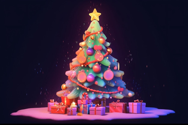 Árvore de Natal com bolas e fitas coloridas ilustração de elementos decorativos de Natal