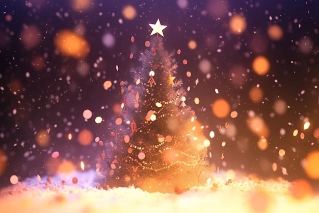 Árvore de Natal com bolas e fitas coloridas ilustração de elementos decorativos de Natal