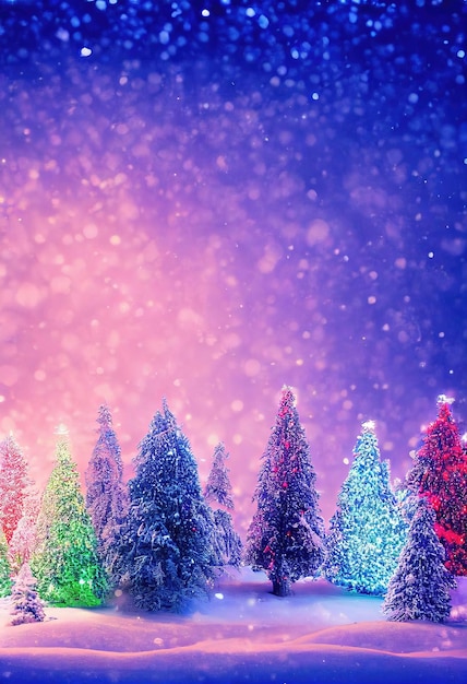 Árvore de Natal com enfeites e presentes Atmosfera alegre de Ano Novo Uma floresta de Natal