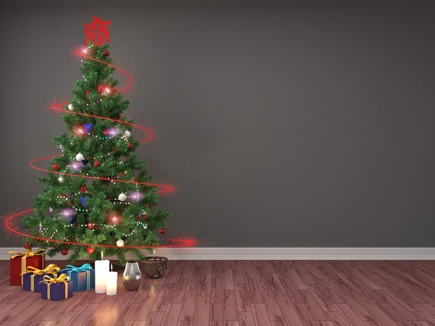 Árvore de Natal com enfeites na sala de estar