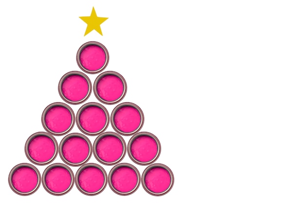 Árvore de Natal com estrelas de latas de tinta no topo