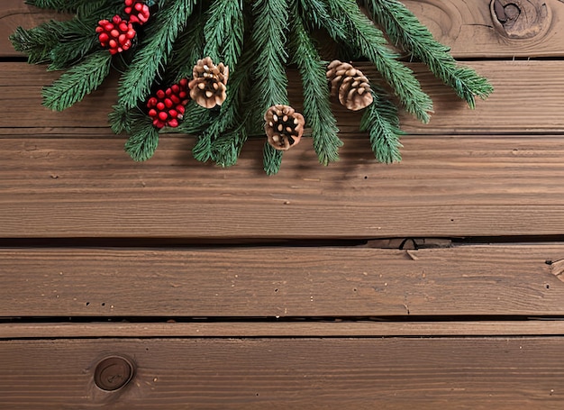 Árvore de Natal com fundo de madeira