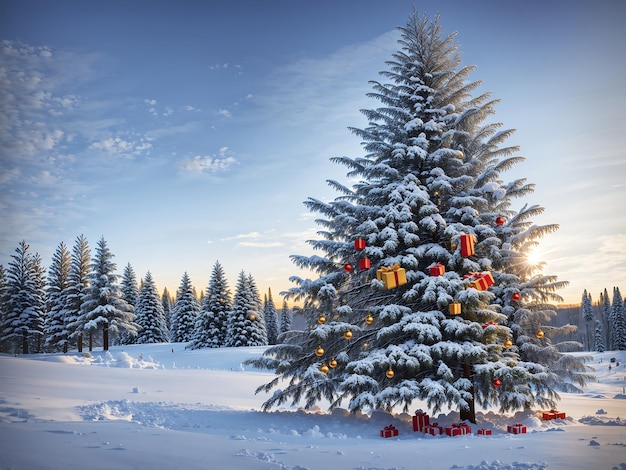 Árvore de Natal com neve