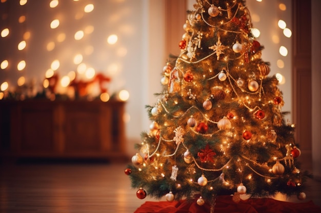 Árvore de Natal decorada com muitos ornamentos decoração interior árvore e fundo gerado AI