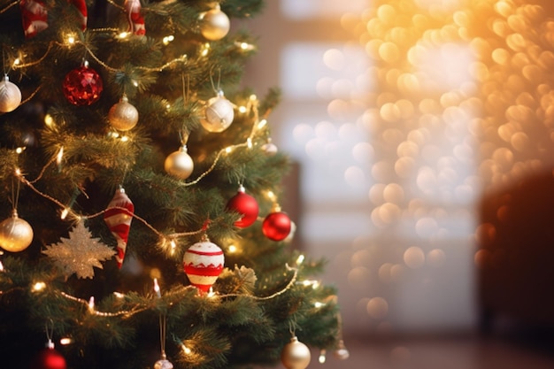 Árvore de Natal decorada com muitos ornamentos decoração interior árvore e fundo gerado AI