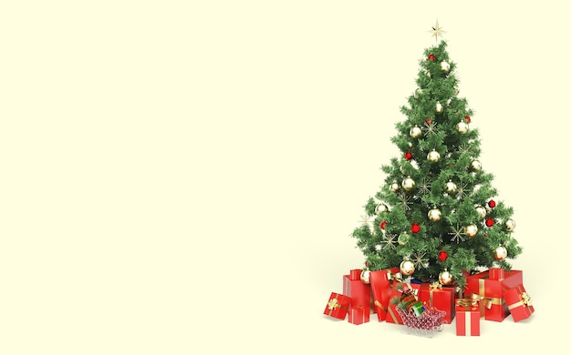 Árvore de Natal e presentes isolados em branco
