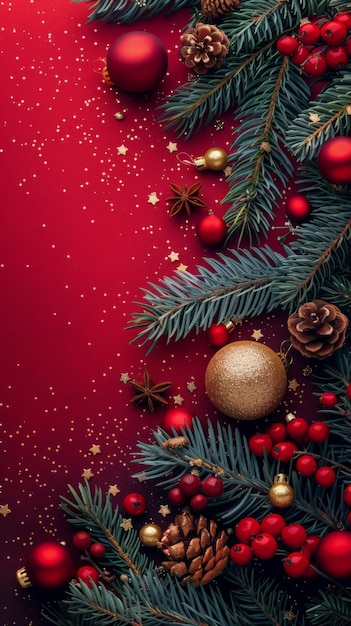 Árvore de Natal elegante com ornamentos vermelhos e dourados