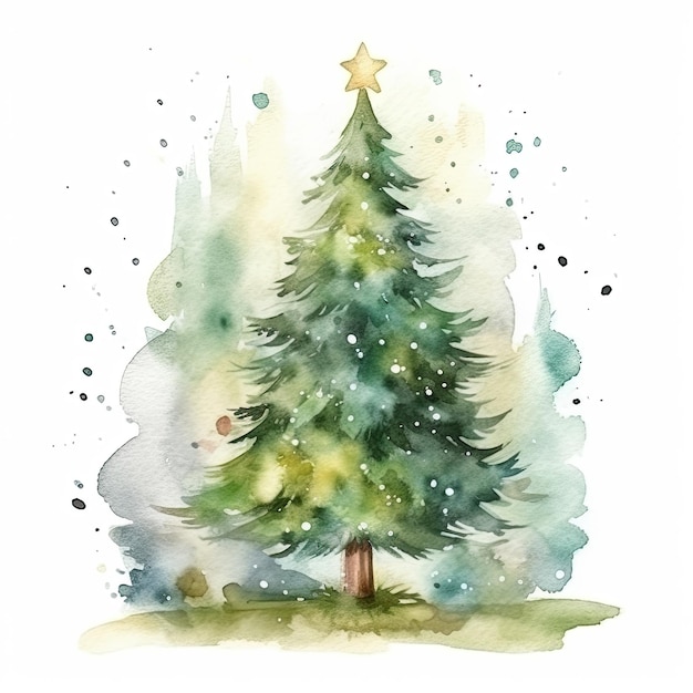 Árvore de Natal em aquarela isolada Ilustração AI GenerativexA