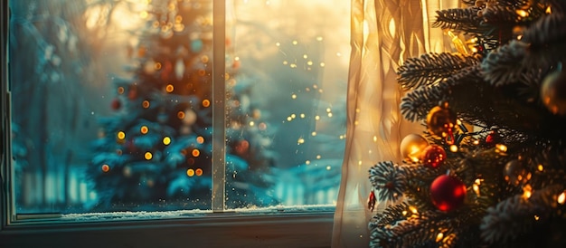 Árvore de Natal em frente à janela