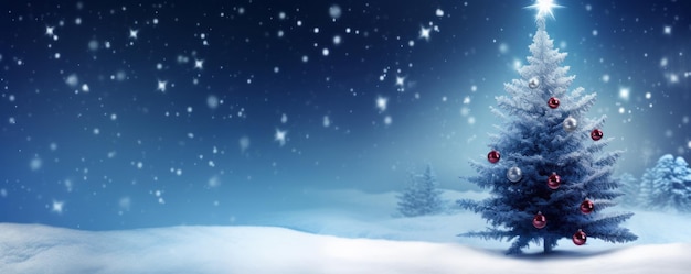 Árvore de Natal em um fundo de neve branco e azul escuro