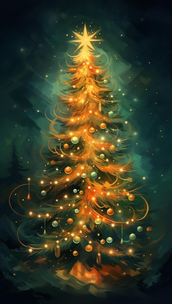 Árvore de Natal em uma ilustração de fundo escuro para o seu projeto
